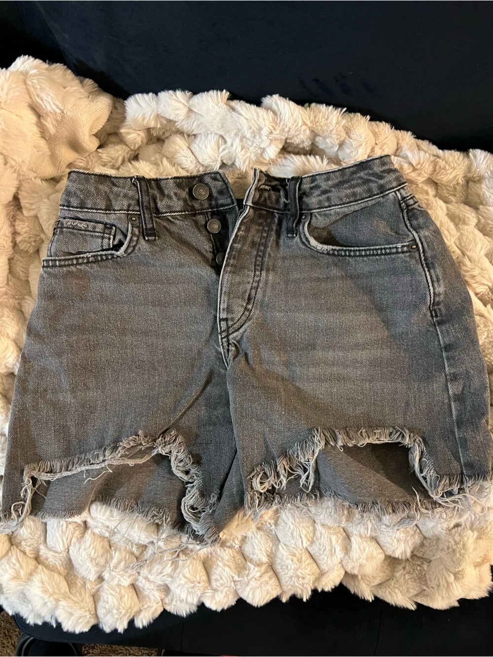 Forever 21 Distressed Gray High-Rise Denim Shorts